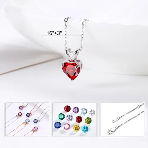 Vista 6 de SMILEST Dainty Heart Birthstone Necklace for Women, 925 Sterling Silver 01-enero-granate rojo