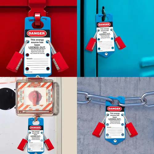 Vista 6 de Lockout Tagout Hasp 5 Pack 6 Agujero Diseño Seguridad Hebilla de Aluminio Bloqueo Azul