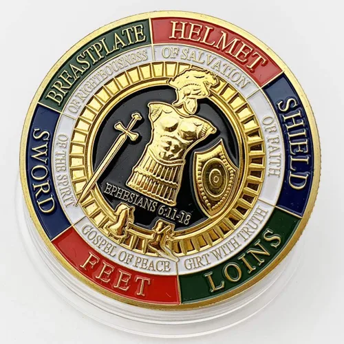 Vista 3 de Moneda de desafío de armadura de Dios, Medallón de coleccionista de monedas de oración