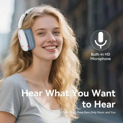 Vista 3 de Auriculares Bluetooth sobre la oreja, auriculares inalámbricos Bluetooth 5.3, tiempo de reproducción de 20 horas, micrófono, auriculares ligeros
