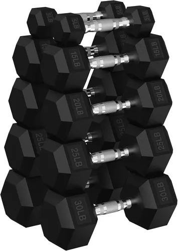 Vista 17 de HANDBODE Rubber Coated Hex Dumbbell Set, 90-640 lb