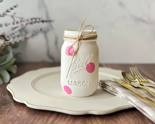Vista 5 de Centros de mesa de tarro de masón pintado para mesas, tarros de pinta para centros de mesa, soporte para bolígrafos de tarro pequeño, decoración