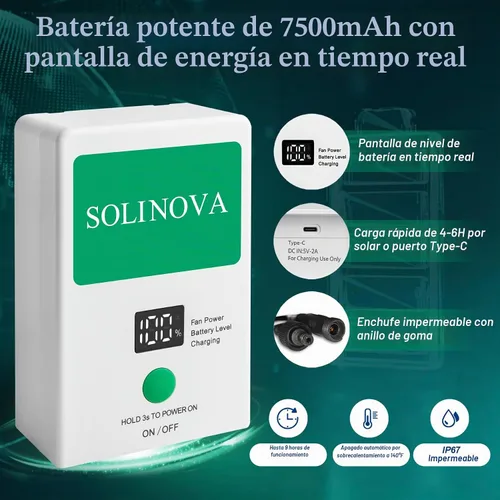 Vista 5 de Extractor solar, panel solar de 25 W y 2 ventiladores con batería de 7500 mAh, impermeable IP68, para gallinero, cobertizo, invernadero, casa