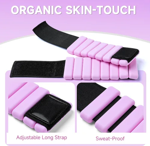 Vista 4 de Brazaletes con peso para muñecas y tobillos para mujeres (juego de 2) Pesas de entrenamiento para yoga, pilates y caminar Pesas de piernas