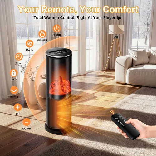 Vista 9 de Uthfy Calentador de espacio, 1500 W, eléctrico, portátil, de cerámica PTC, para uso en interiores, con termostato, control remoto, temporizador