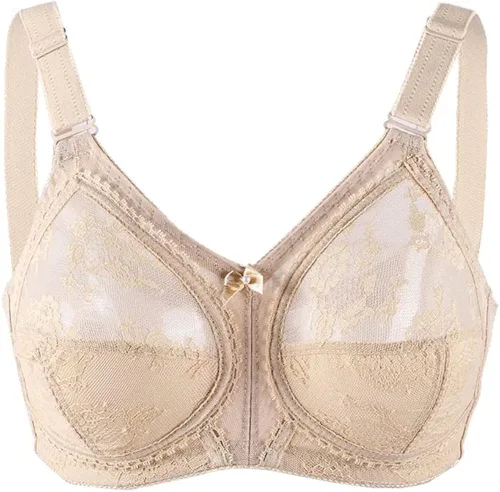 Vista 4 de TELIMUSSTO Sujetador de encaje floral para mujer, talla grande, sujeción firme, sin alambre, sin relleno, cobertura completa, minimizador