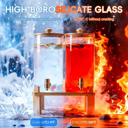 Vista 3 de Paquete de 2 dispensadores de bebidas de vidrio de 1.5 galones para fiestas, dispensador de bebidas con soporte de madera, dispensadores de agua