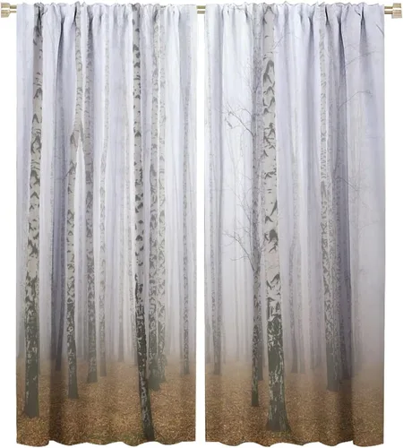 Vista 75 de Cortinas de abedul para sala de estar, niebla matutina en otoño, decoración del hogar, 42 x 45 pulgadas de largo