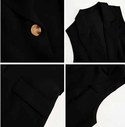 Vista 6 de Teurkia Chaqueta sin mangas para mujer con un solo botonadura casual para oficina