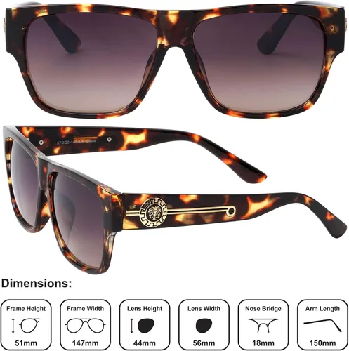 Vista 5 de Kleo Legacy - Gafas de sol clásicas con parte superior plana y diseño de medallón con cabeza de león