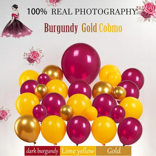 Vista 10 de Kit de arco de guirnalda de globos color granate y dorado, 132 piezas con globos dorados burdeos amarillo limón para graduaciones de cumpleaños