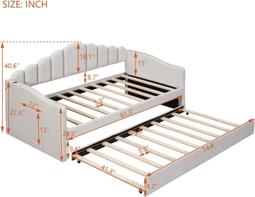 Vista 2 de Bellemave Cama diurna tamaño twin con nido para adultos, niños, niñas, adolescentes, camas diurnas con nido para sala de estar, terciopelo, beige