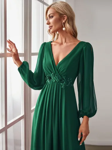 Vista 5 de Ever-Pretty Mujer elegante cuello en V manga larga una línea de gasa hasta el suelo vestido de madre de la novia 0461-USA