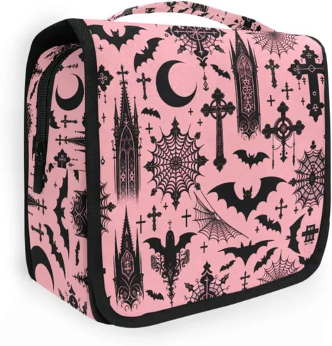 Vista 14 de MNSRUU Neceser colgante con diseño de calavera y girasol, bolsa de maquillaje de viaje para artículos de tocador, organizador de artículos
