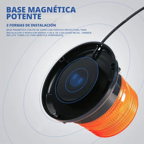 Vista 4 de Luces de baliza estroboscópicas ámbar con base magnética, barra de luz mini de emergencia de flash de seguridad de 12-24V para camiones, vehículos