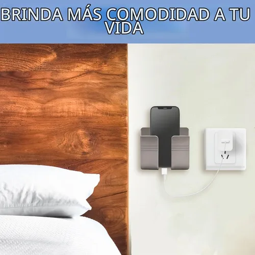 Vista 2 de TiciKim 2 soportes de pared para teléfono celular, soporte adhesivo para teléfono celular con orificio de recepción de cable de datos, soporte
