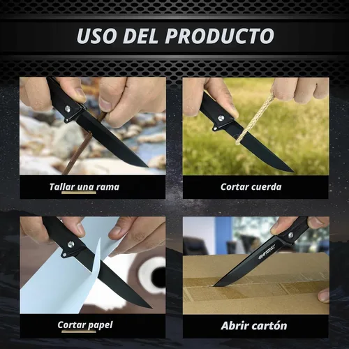 Vista 6 de ohmonlyhoo Cuchillo de bolsillo, cuchillo plegable de 3.5 pulgadas con mango G10 y hoja D2, cuchillo EDC con funda de nylon para hombres y mujeres