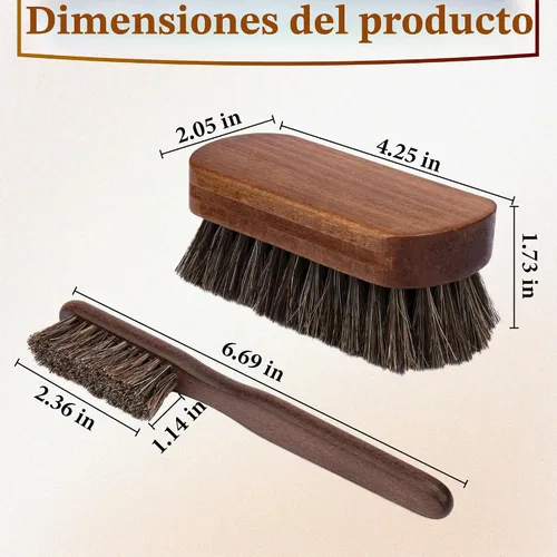 Vista 2 de 2 piezas cepillos de cuero para detallado de automóvil, cepillo de crin de caballo, cepillo de tapicería para limpieza, cepillo