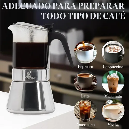 Vista 5 de LAOION Máquina de café expreso para estufa, 3 tazas de 5.4 fl oz, cafetera