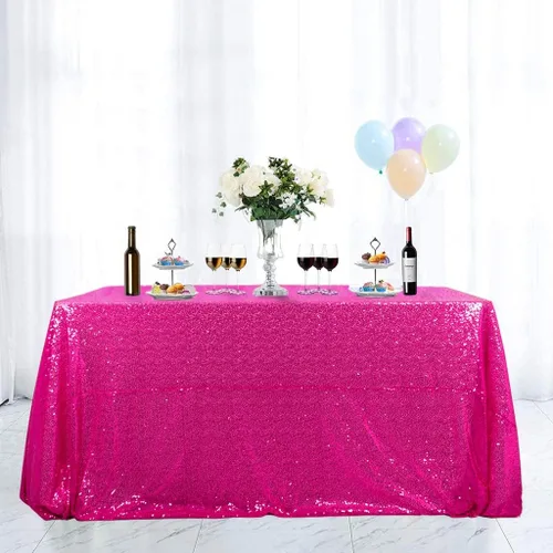 Vista 10 de Partisout - Mantel redondo de lentejuelas de 48 pulgadas color rosa brillante - Cubierta de mesa con purpurina brillante para boda, cumpleaños Rosa