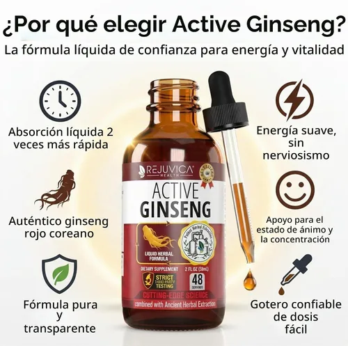Vista 2 de Ginseng activo Panax rojo coreano con Ginsenósidos naturales - Solución líquida avanzada totalmente natural para una absorción 2 veces mayor - Apoya