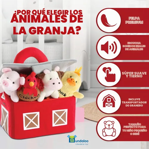 Vista 4 de Juguetes de animales de granja de peluche con sonidos realistas - Juego de peluches con portabebés de granja