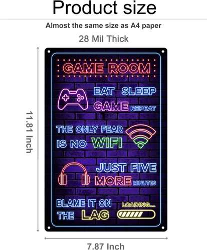 Vista 7 de ALKB Cartel de metal divertido para videojuegos, regalo para niños, decoración de habitación de jugadores, 8 x 12 pulgadas