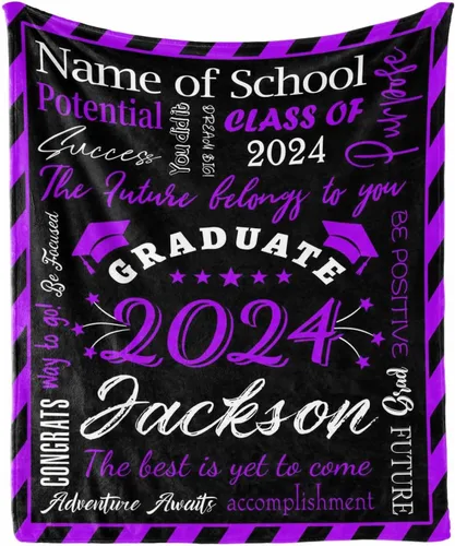 Vista 18 de Manta personalizada con nombre de graduados y escuela para un regalo único, manta personalizada de graduación de clase de 2024, manta suave, 30 x 40