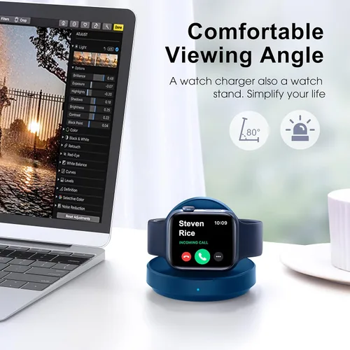 Vista 6 de ZAPOGO - Andamio de carga magnético portátil para Apple Watch, soporte de reloj inalámbrico de carga rápida con cable de carga, modo de mesita