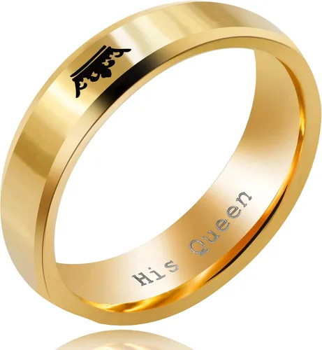 Vista 4 de Uloveido - Juego de 2 anillos para parejas, con grabado her king (el rey de ella) y his queen (la reina de él), hechos de acero de titanio, a juego