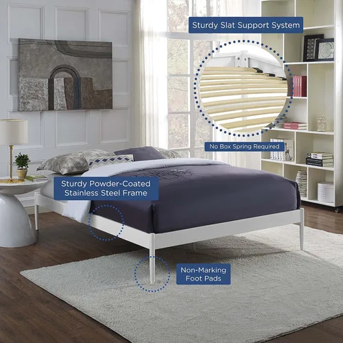 Vista 7 de Modway Elsie - Base de cama de metal con soporte de tablillas, tamaño matrimonial, color blanco