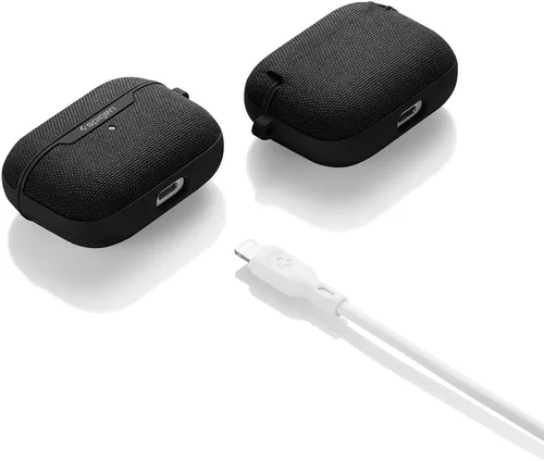 Vista 7 de Spigen Urban Fit - Funda para AirPods Pro (2019), funda de tela prémium con mosquetón, color negro