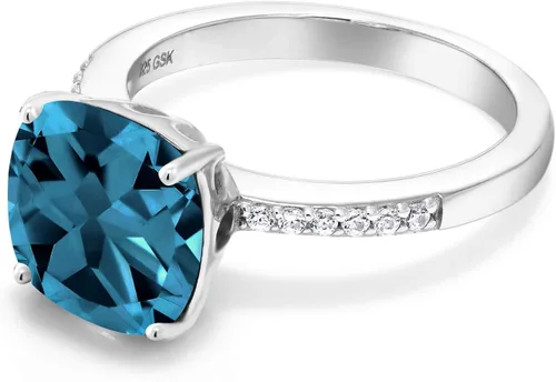 Vista 49 de Gem Stone King Anillo de compromiso de plata de ley 925 con piedra preciosa de corte cojín de 0.39 pulgadas Anillo de compromiso de aniversario