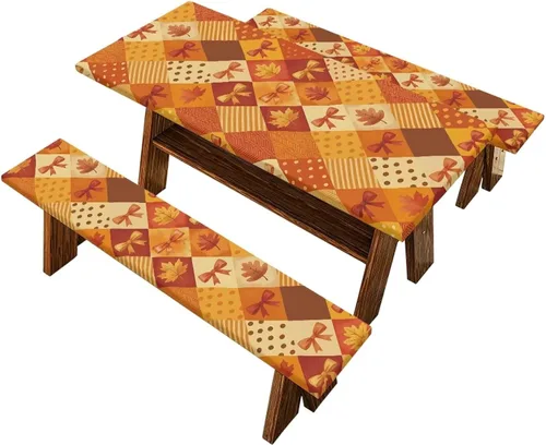 Vista 26 de Juego de 3 calcetines de árbol de Navidad de dibujos animados y galletas, funda de mesa de picnic ajustable con funda de banco, manteles Calcetines