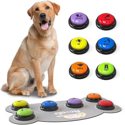 Vista 14 de 4 piezas de conjunto de botones parlantes para perros, botones para perros para comunicación, botón de zumbador de voz grabable de 30s