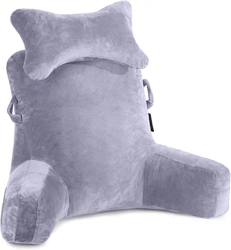 Vista 16 de SLIGUY Almohada de lectura, almohada de descanso para cama con rollo de cuello desmontable y brazo de apoyo superior para sentarse en la cama, sofá