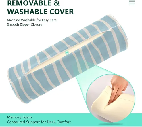 Vista 4 de Blue White Irregular Stripe Neck Roll Pillow Bolster Pillow Memory Foam Round Cylinder Pillows for Sleeping Back Leg Pain Relief Decorative Gifts
