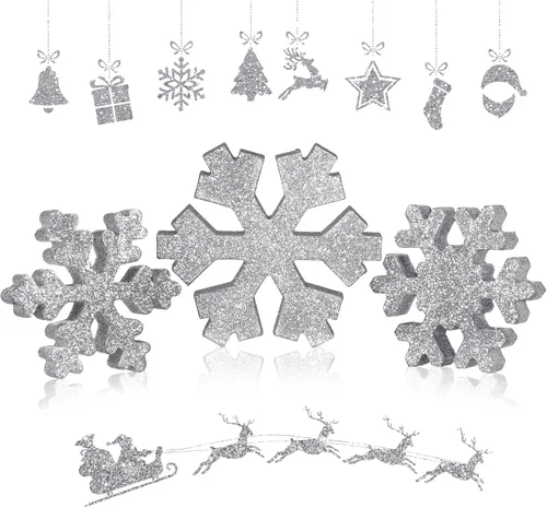 Vista 15 de Bucherry 3 Piezas Decoración de Copos de Nieve de Madera de Invierno Letreros de Mesa de Copos de Nieve de Invierno Rústicos Bloques de Madera