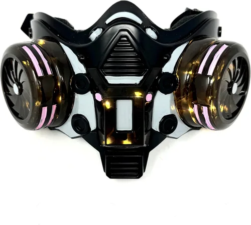Vista 18 de Máscara de media cara metálica LED estilo steampunk para disfraz de Halloween, fiesta de cosplay