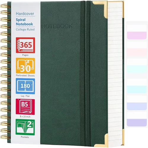 Vista 10 de Cuaderno en espiral, cuaderno de cuero de tapa dura de 365 páginas, diario de gran formato A5 para mujeres y hombres, cuadernos rayados