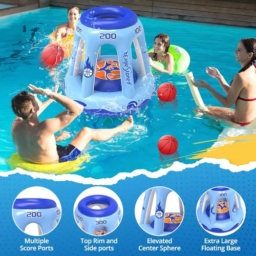 Vista 2 de EagleStone Aro inflable de baloncesto para niños y adultos, aro de baloncesto flotante de 47 pulgadas para piscina con 3 bolas, bomba, juego de agua