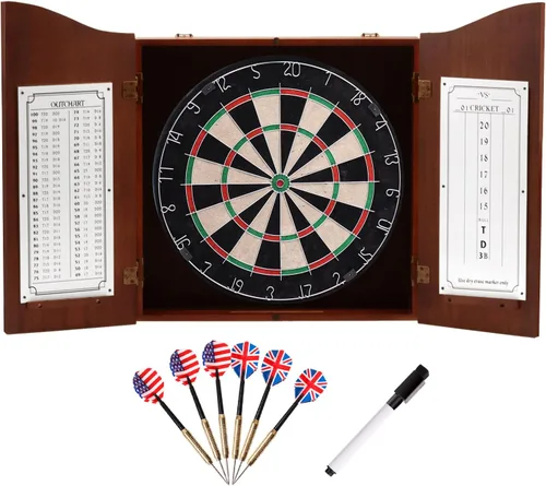 Vista 8 de GSE Games & Sports Expert Armario profesional de madera maciza con diana de sisal/cerdas, marcador y 6 dardos de punta de acero, fácil montaje