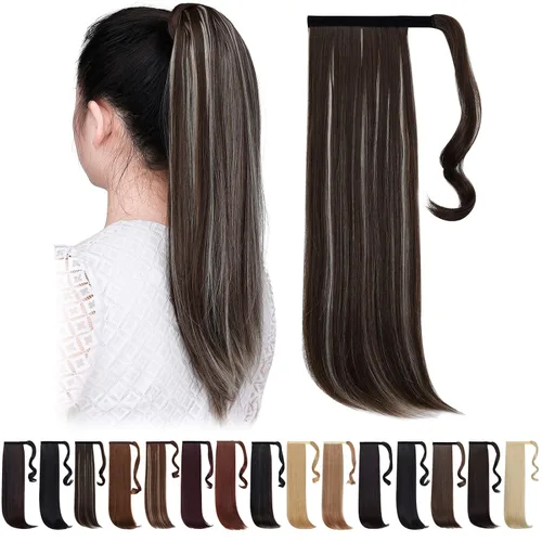 Vista 12 de Extensiones de cola de caballo negras, colas de caballo rizadas con clip, 22 pulgadas, 3.5 onzas, extensión de cabello sintético envolvente del pelo