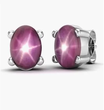 Vista 2 de Pendientes de tuerca ovalados con forma ovalada de rubí en plata de ley 925 para mujeres y niñas, Gema, rubí