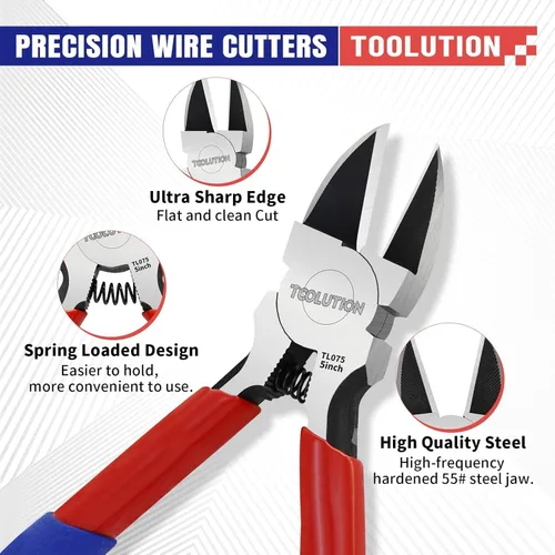 Vista 5 de 2-Piece Electrician's Pliers Set - 7" Wire Stripper & 5" Flush Cutter - Professional Wire Stripping Tool with Spring-Loaded Design & Non-Slip Grip