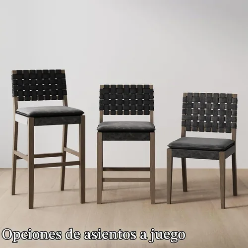 Vista 12 de Nathan James Cohen Taburete de bar de cuero moderno de mediados de siglo, silla de altura de mostrador en marco de madera maciza con reposapiés
