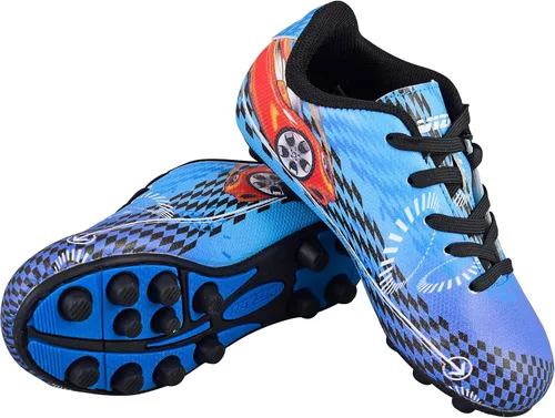 Vista 2 de Vizari Racer - Zapatos de fútbol para niños pequeños y pequeños, diseño gráfico único con parte superior de cuero sintético resistente, suela