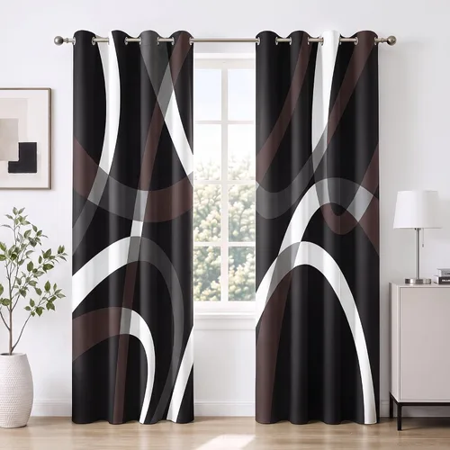 Vista 8 de weesire Cortinas opacas modernas para dormitorio, sala de estar, 2 paneles, 100% opacas, cortinas con patrón circular blanco y negro, cortinas