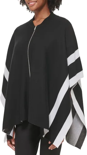 Vista 3 de Calvin Klein Poncho de rayas cálidas con detalle de cremallera para mujer