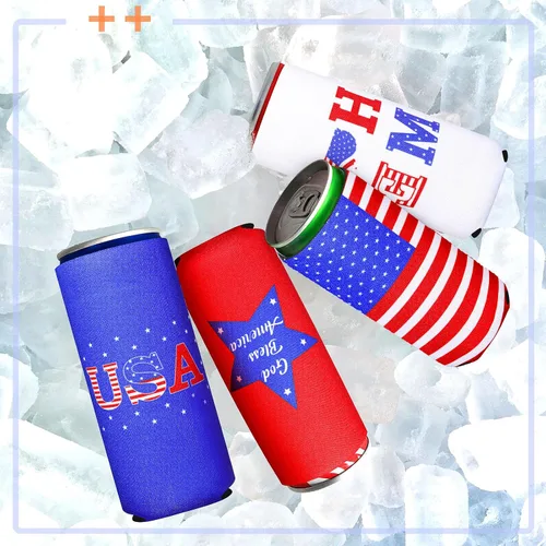Vista 5 de BBTO Paquete de 6 fundas delgadas de neopreno para latas de bandera